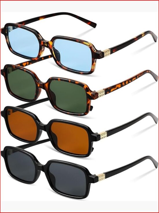 4 Pack Retro Oval Rectangular Sunglasses Small Vintage UV Protection main image 6